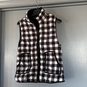 Stargate Women's Black White Checked Zip Front Puffer Vest Lined sz L Pockets
